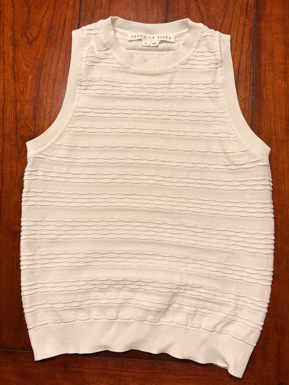 Veronica Beard Cream Textured Knit Sleeveless Shell